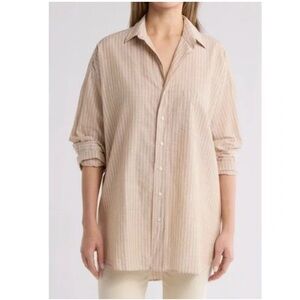 Frank & Eileen Shirley Shirt Button-Up Oversize Stripe Linen Cotton Blend SizeS